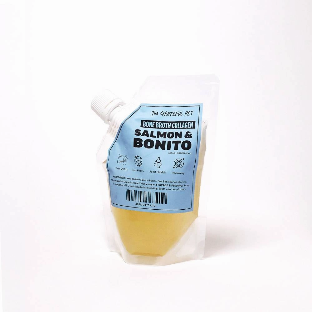 *FROZEN* The Grateful Pet Dogs & Cats Bone Broth Collagen Salmon & Bonito 240ml