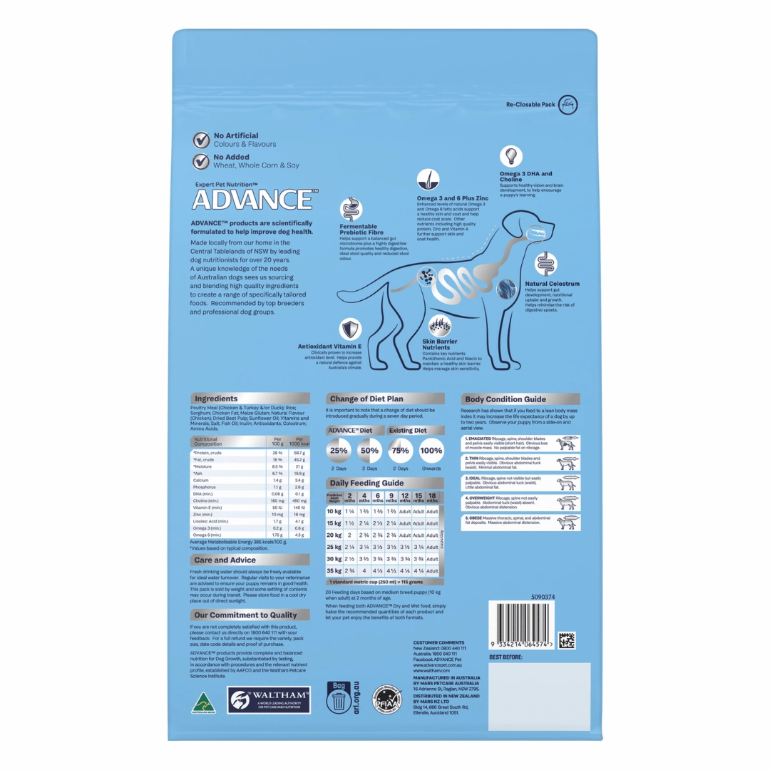 Advance Dog Food Puppy Medium Breed Sensitive Skin & Digestion with Turkey and Rice