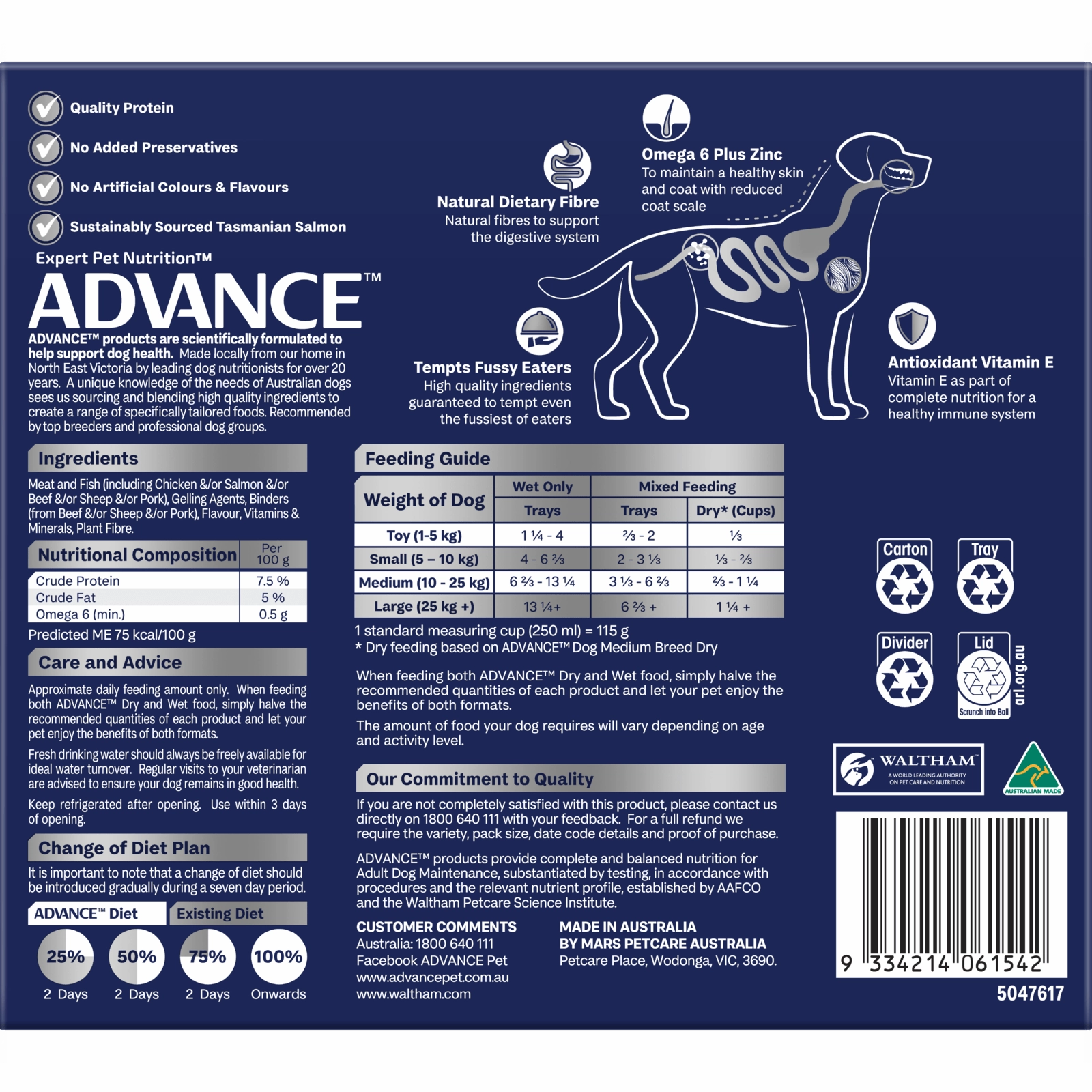 Advance Dog Food Tray Adult All Breed Casserole with Salmon 12x100g