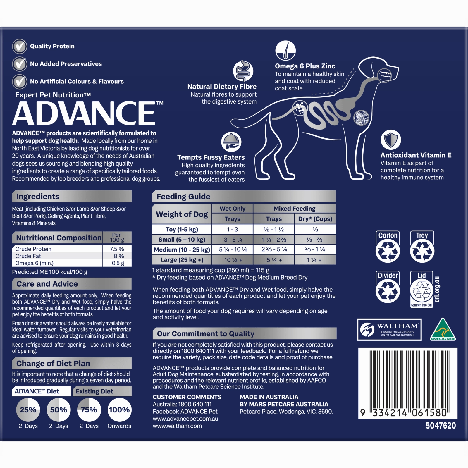 Advance Dog Food Tray Adult All Breed with Lamb 12x100g
