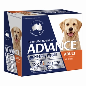 Advance Dog Food Tray Adult Healthy Weight All Breed Turkey with Rice 12x100g