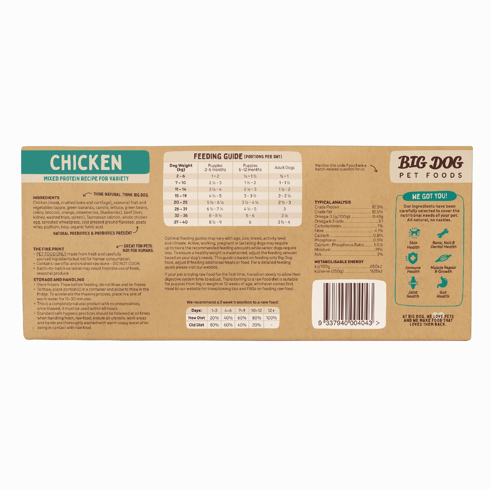 Big Dog Raw Dog Food Chicken 3kg 12pk