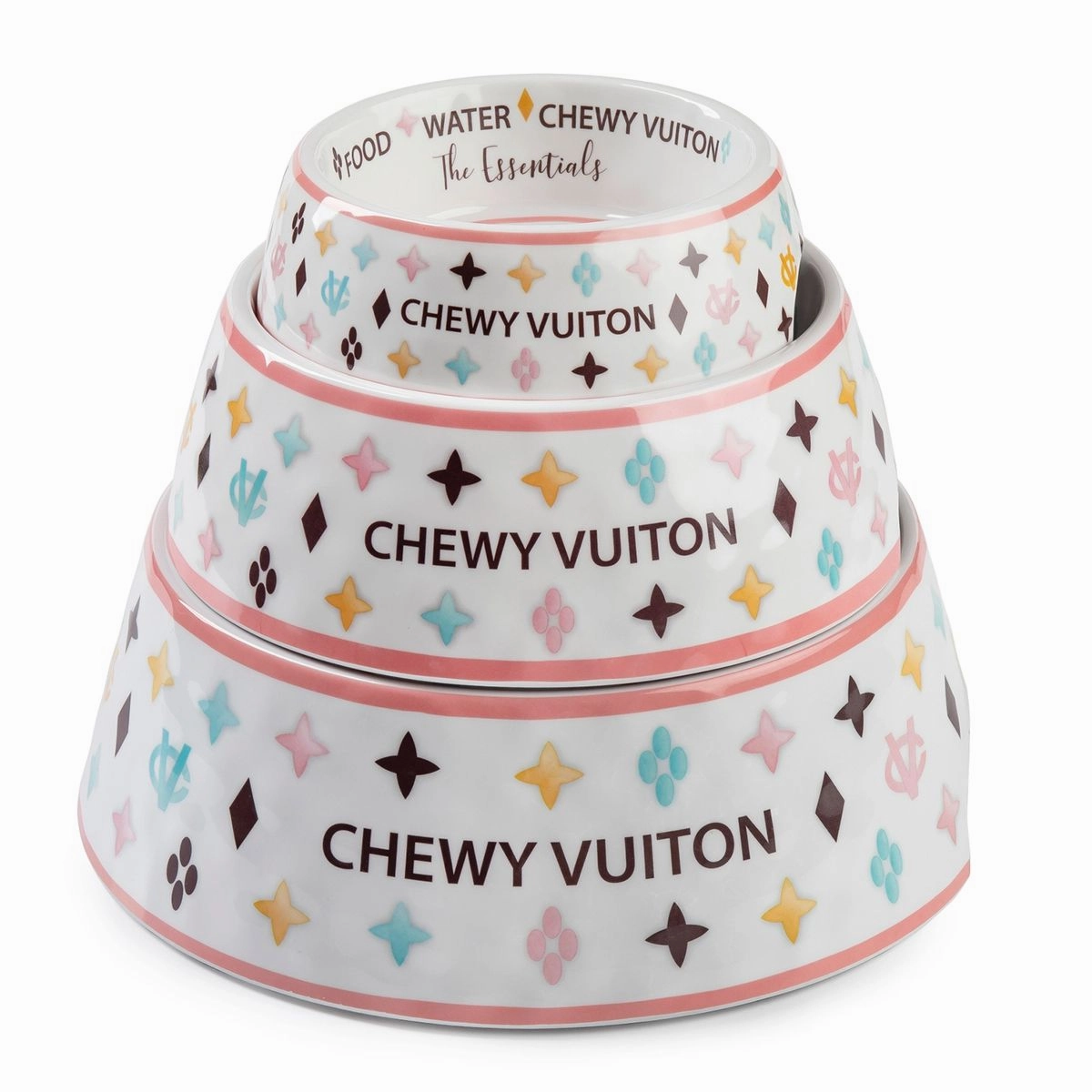 Chewy Vuiton White Dog Bowl Set Of Two