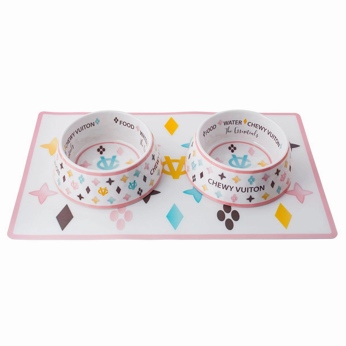 Chewy Vuiton White Dog Bowl Set Of Two