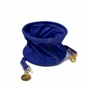 Collapsible Travel Cotton Canvas Dog Water Bowl Bright Blue