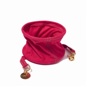 Collapsible Travel Cotton Canvas Dog Water Bowl Bright Pink