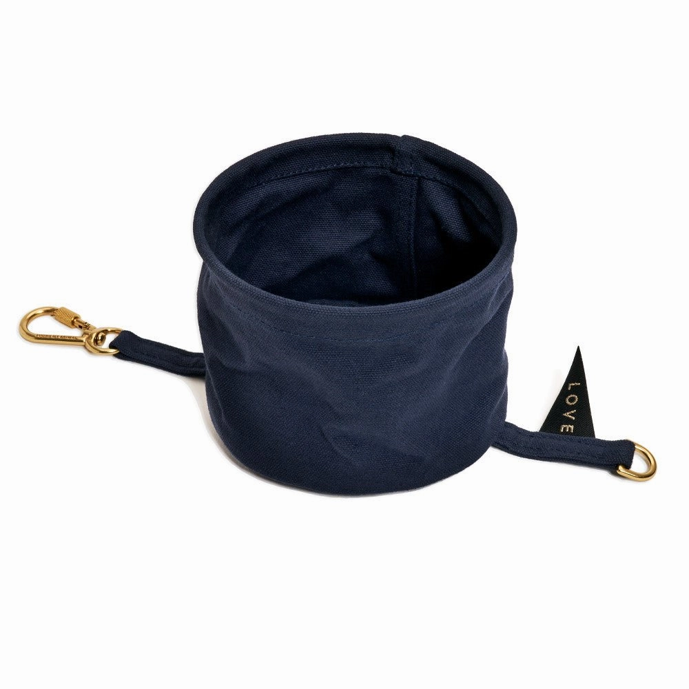 Collapsible Travel Cotton Canvas Dog Water Bowl Midnight