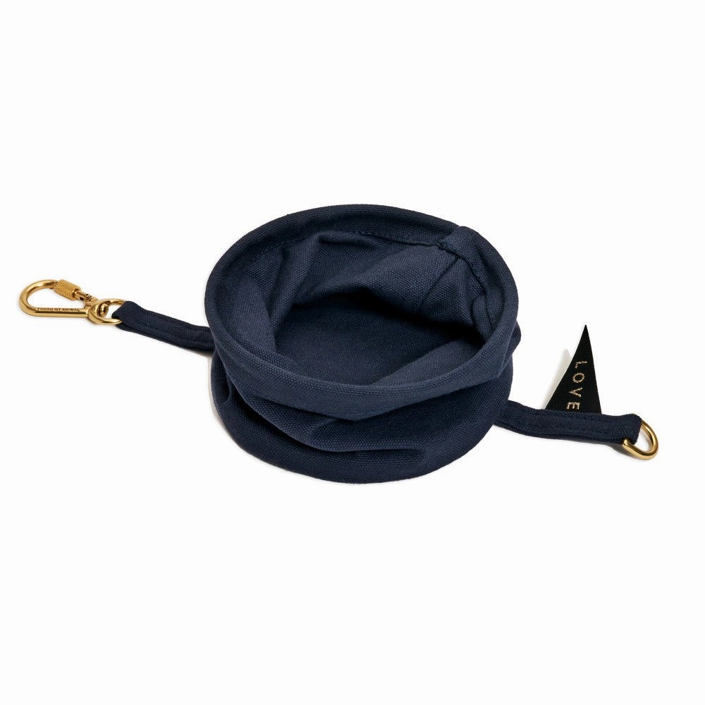 Collapsible Travel Cotton Canvas Dog Water Bowl Midnight