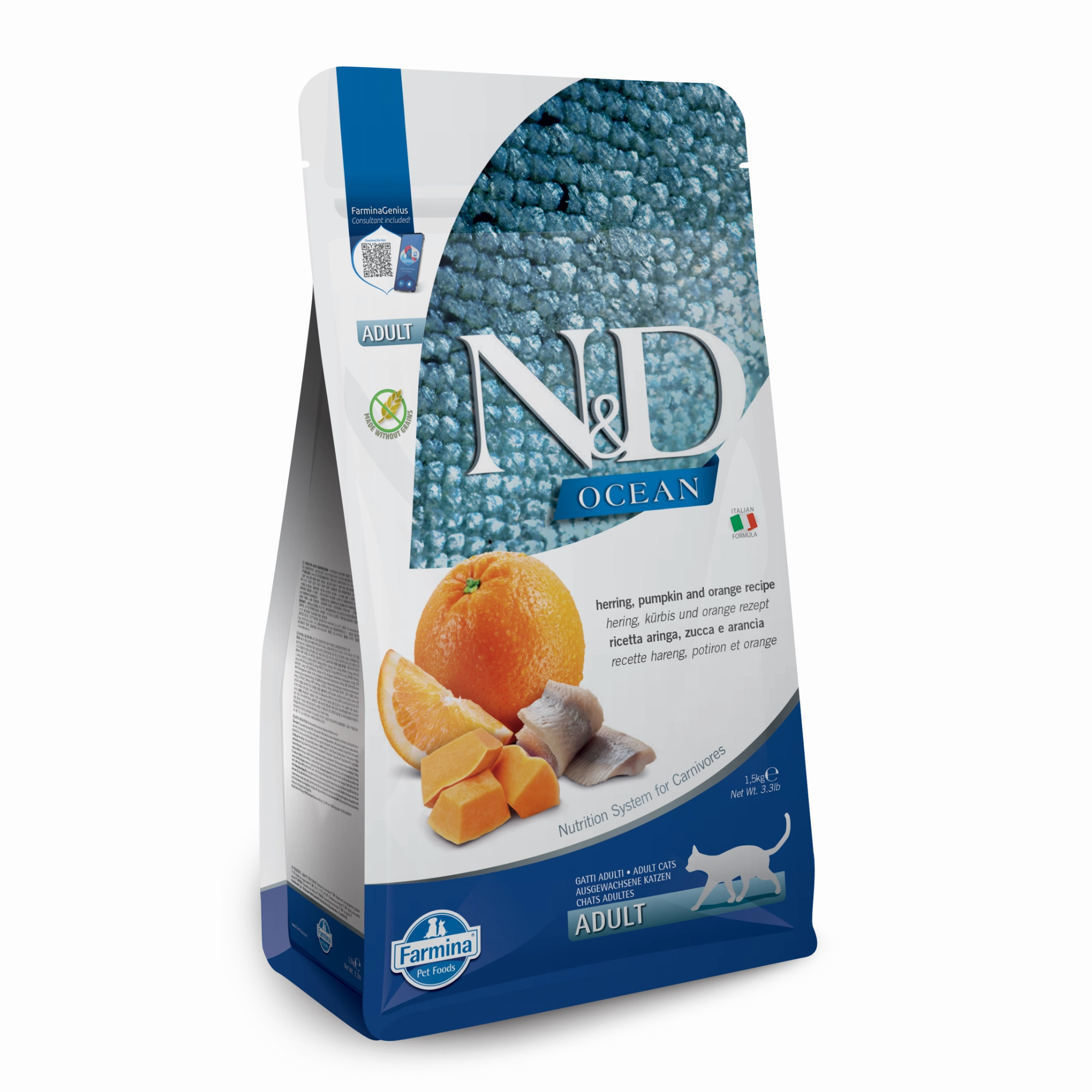 Farmina N&D Ocean Grain Free Herring, Pumpkin & Orange Adult Dry Cat Food