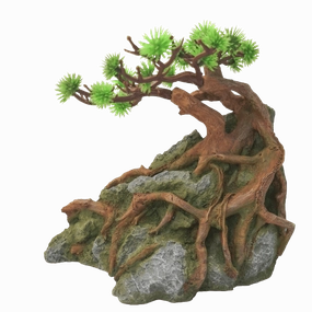 Fish Gear Stone with Tree Aquarium Ornament