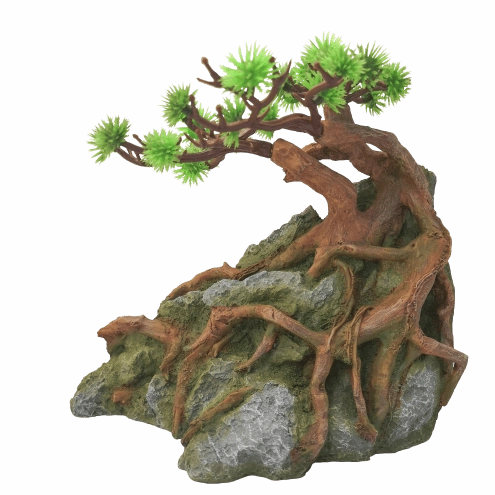 Fish Gear Stone with Tree Aquarium Ornament