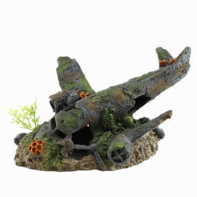 Fish Gear Sunken Plane Aquarium Ornament