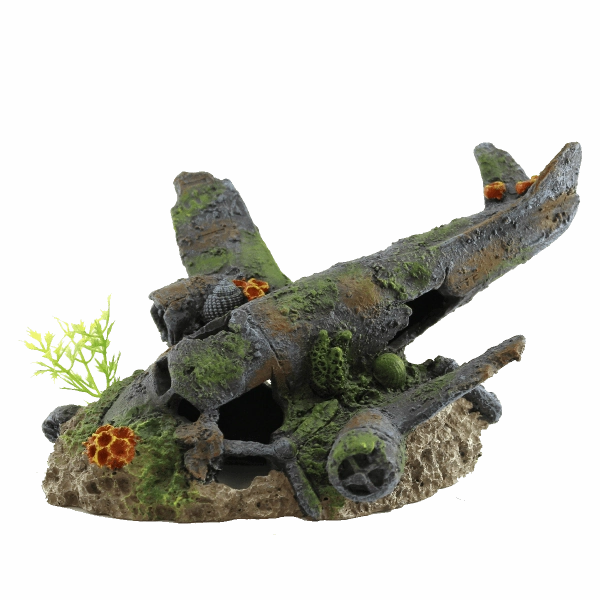 Fish Gear Sunken Plane Aquarium Ornament