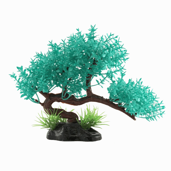 Fish Gear Teal Bonsai Tree Plastic Aquarium Plant