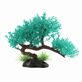 Fish Gear Teal Bonsai Tree Plastic Aquarium Plant