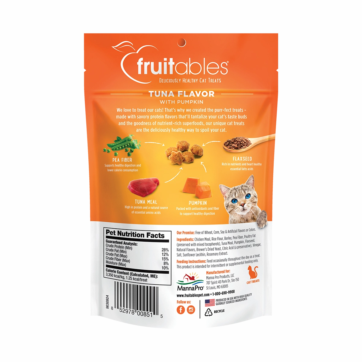 Fruitables Cat Treats Crunchy Tasty Superfoods Tuna with Pumpkin 2.5oz