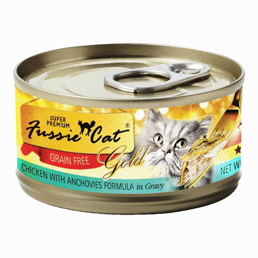 Fussie Cat Gold Label Chicken with Anchovies in Gravy 80g