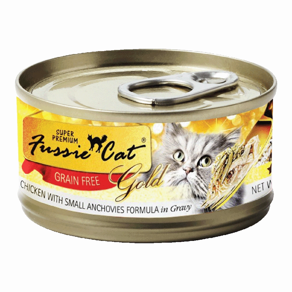Fussie Cat Gold Label Chicken with Small Anchovies in Gravy 80g