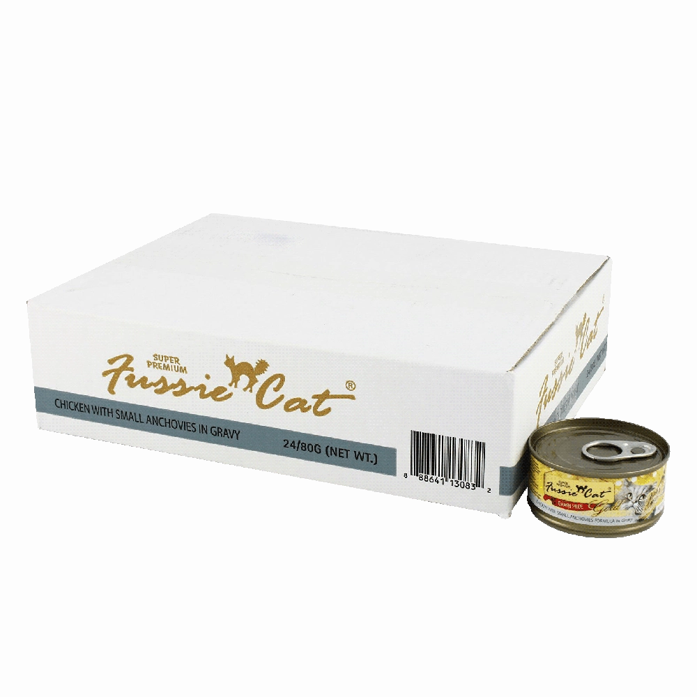 Fussie Cat Gold Label Chicken with Small Anchovies in Gravy 80g