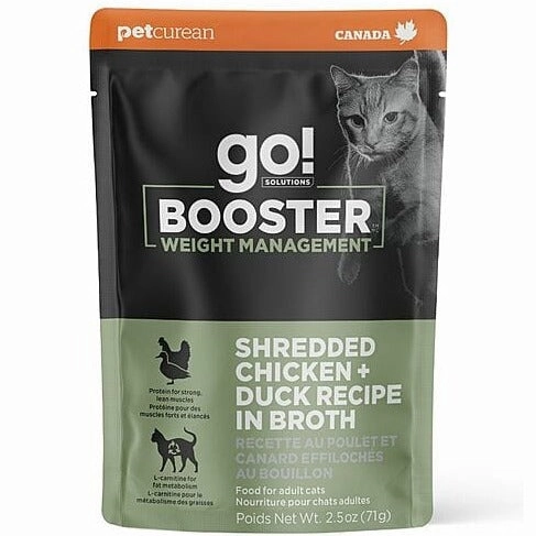 Go! Solutions Booster Weight Management Shredded Chicken   Duck in Bone Broth Wet Cat Food