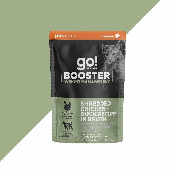 Go! Solutions Booster Weight Management Shredded Chicken   Duck in Bone Broth Wet Cat Food
