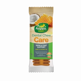 Happi Doggy Dental Chew Care Hard Chew Skin & Coat Support Honey & Coconut Oil Regular 25g