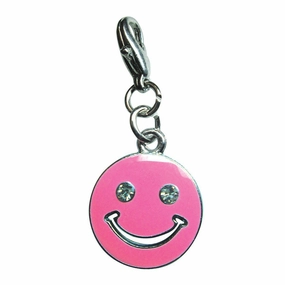 Happy Face Pink Enamel Dog Collar Charm