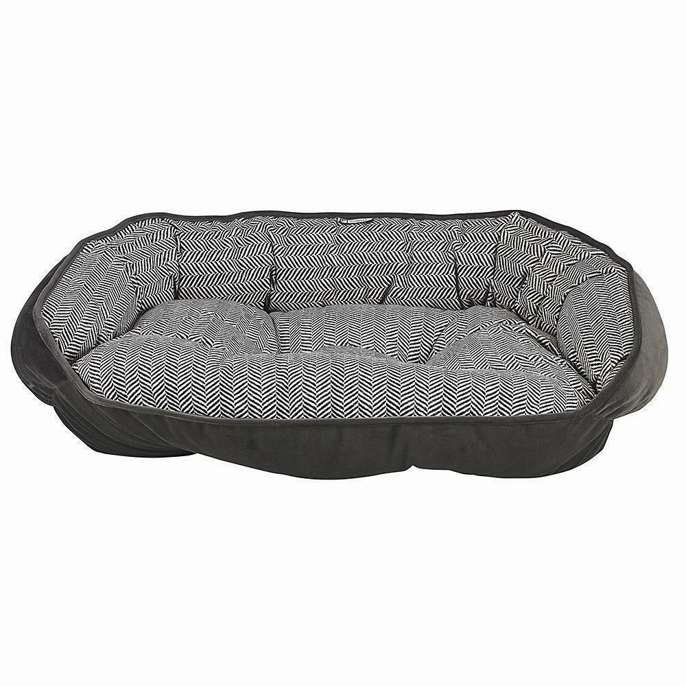 Herringbone Microvelvet Crescent Dog Bed
