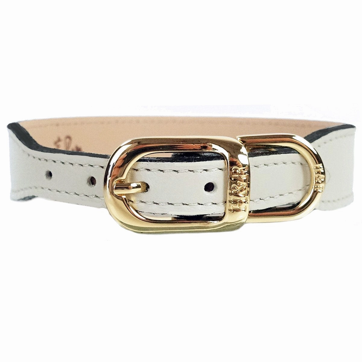 Italian Leather Dog Collar Eggshell/Gold