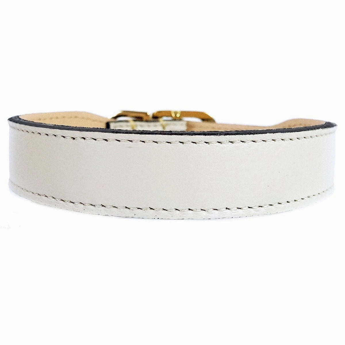 Italian Leather Dog Collar Eggshell/Gold