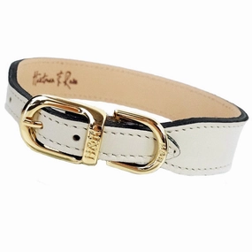 Italian Leather Dog Collar Eggshell/Gold