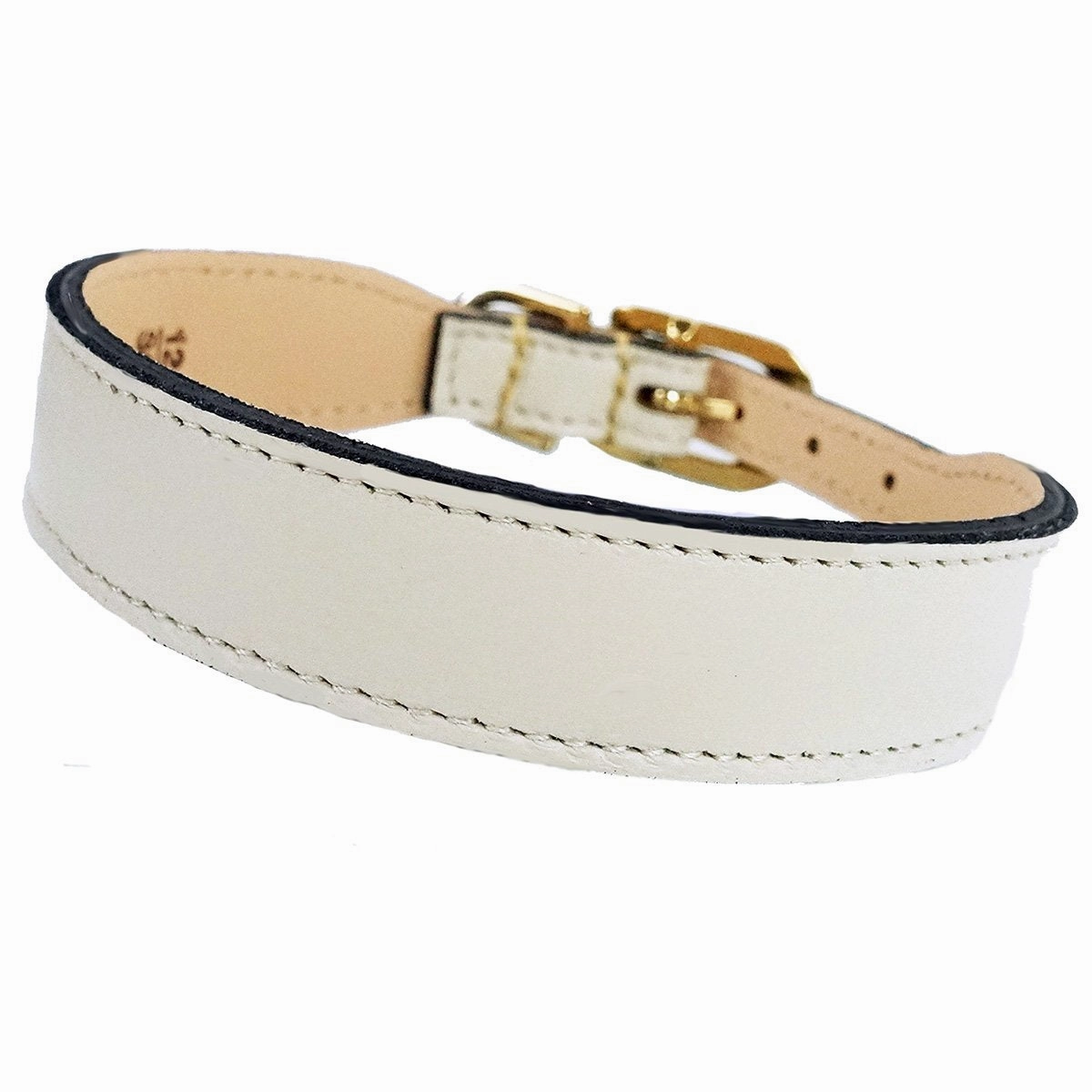 Italian Leather Dog Collar Eggshell/Gold