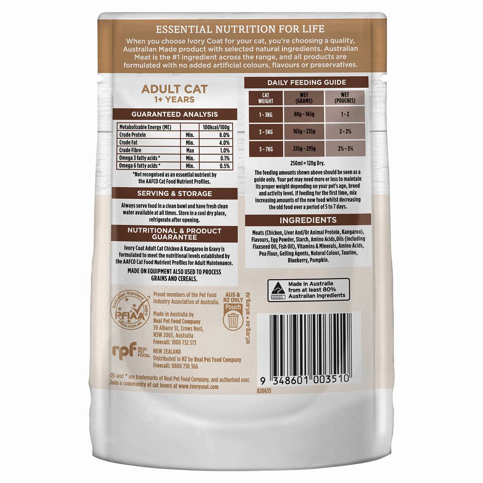 Ivory Coat Cat Food Pouch Adult Chicken & Kangaroo in Gravy