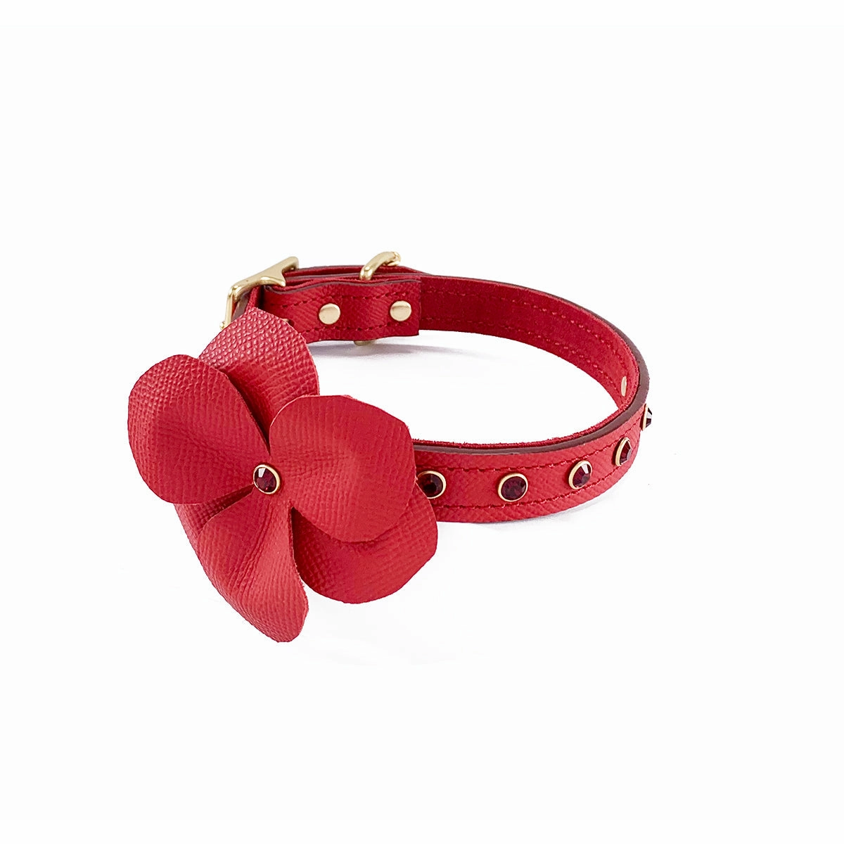 Lambert Classic Rhinestone Leather Dog Flowerette Slider Cayenne