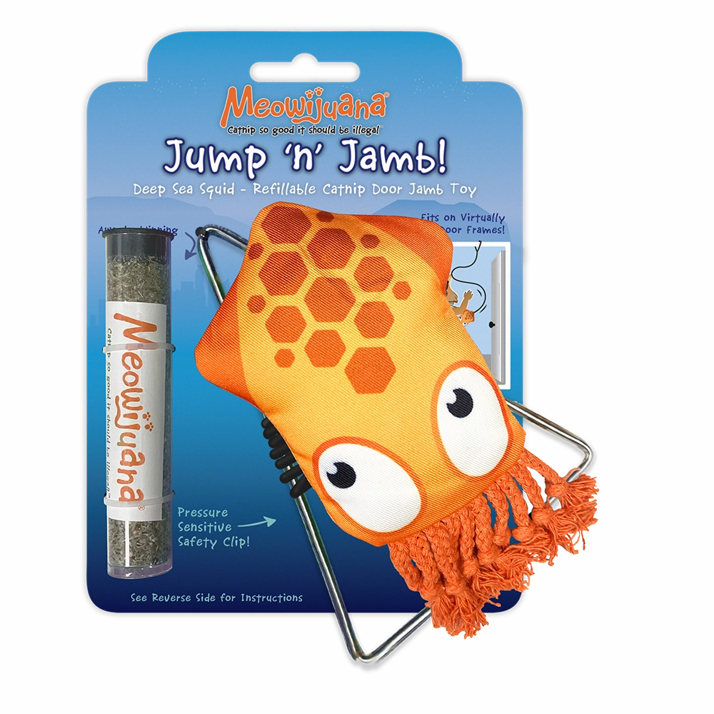 Meowijuana Cat Toy Jump 'n' Jamb! Deed Sea Squid Refillable Door Jamb Toy