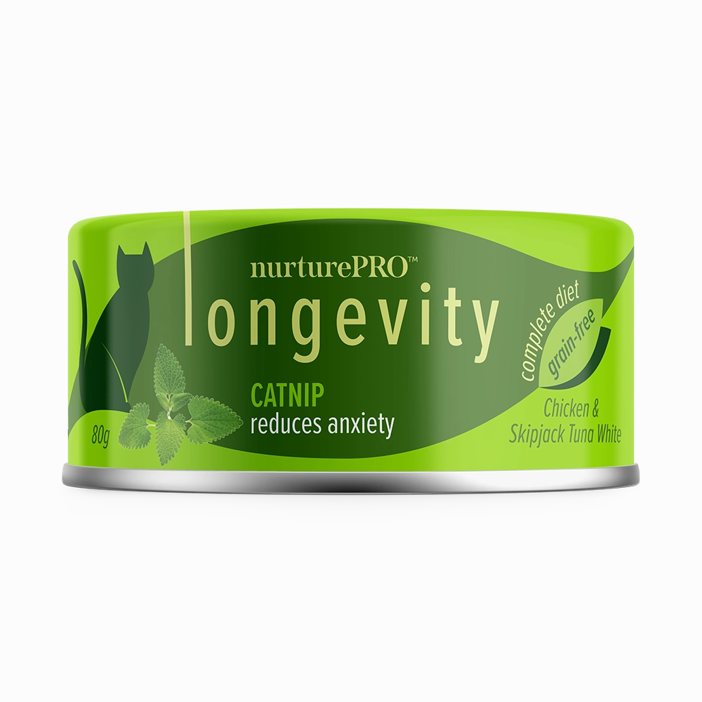 Nurture Pro Cat Longevity with Green Tea Essence GF Chicken & Skipjack Tuna White Meat Catnip 80g