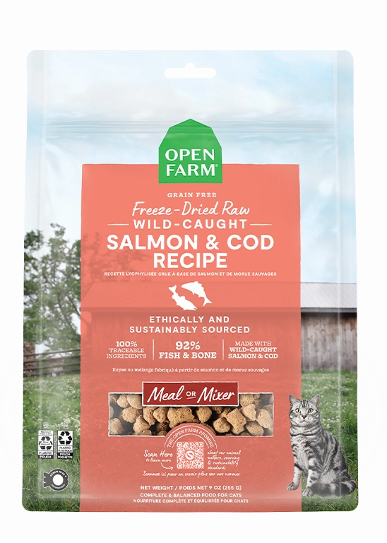 Open Farm Grain Free Wild Caught Salmon and Cod Recipe Freeze Dried Raw Cat Food