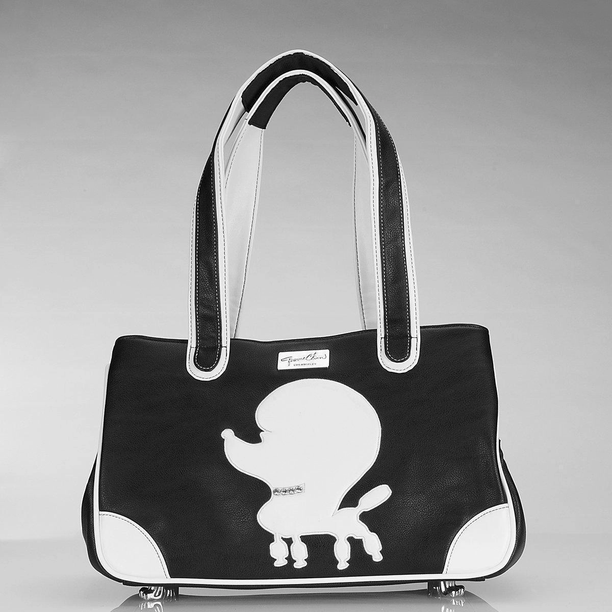 Pampered Poodle Rescue Me Tote Faux Leather Dog Carrier Black