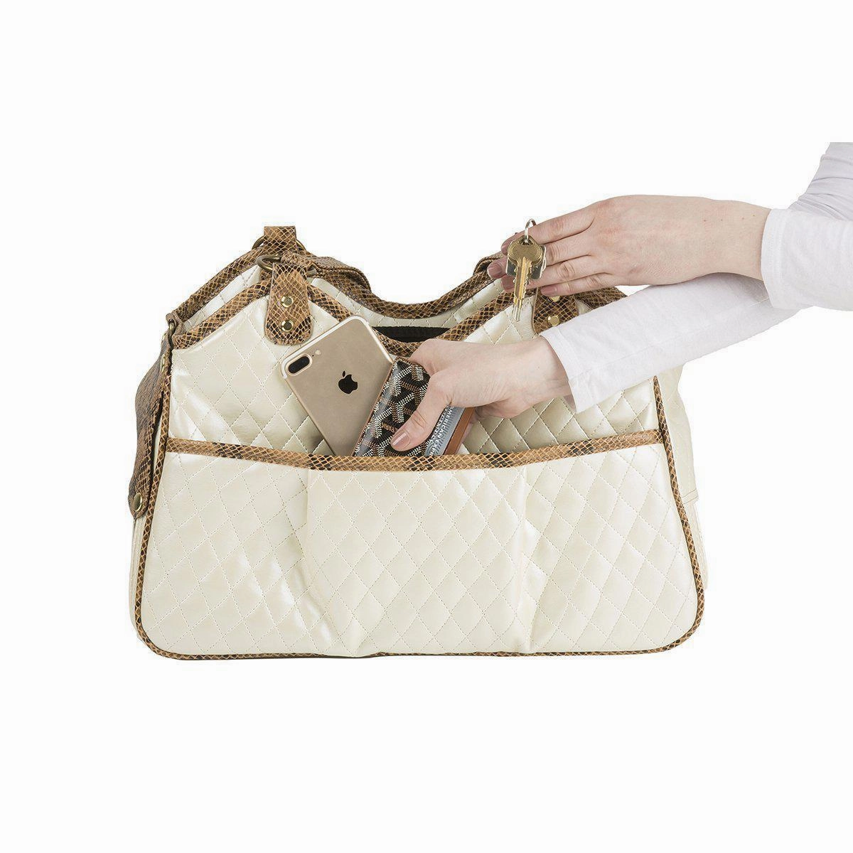 Petote Metro Dog Carrier Ivory Quilted
