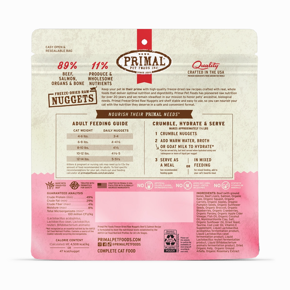 Primal Freeze Dried Nuggets Grain Free Beef & Salmon Formula Cat Food