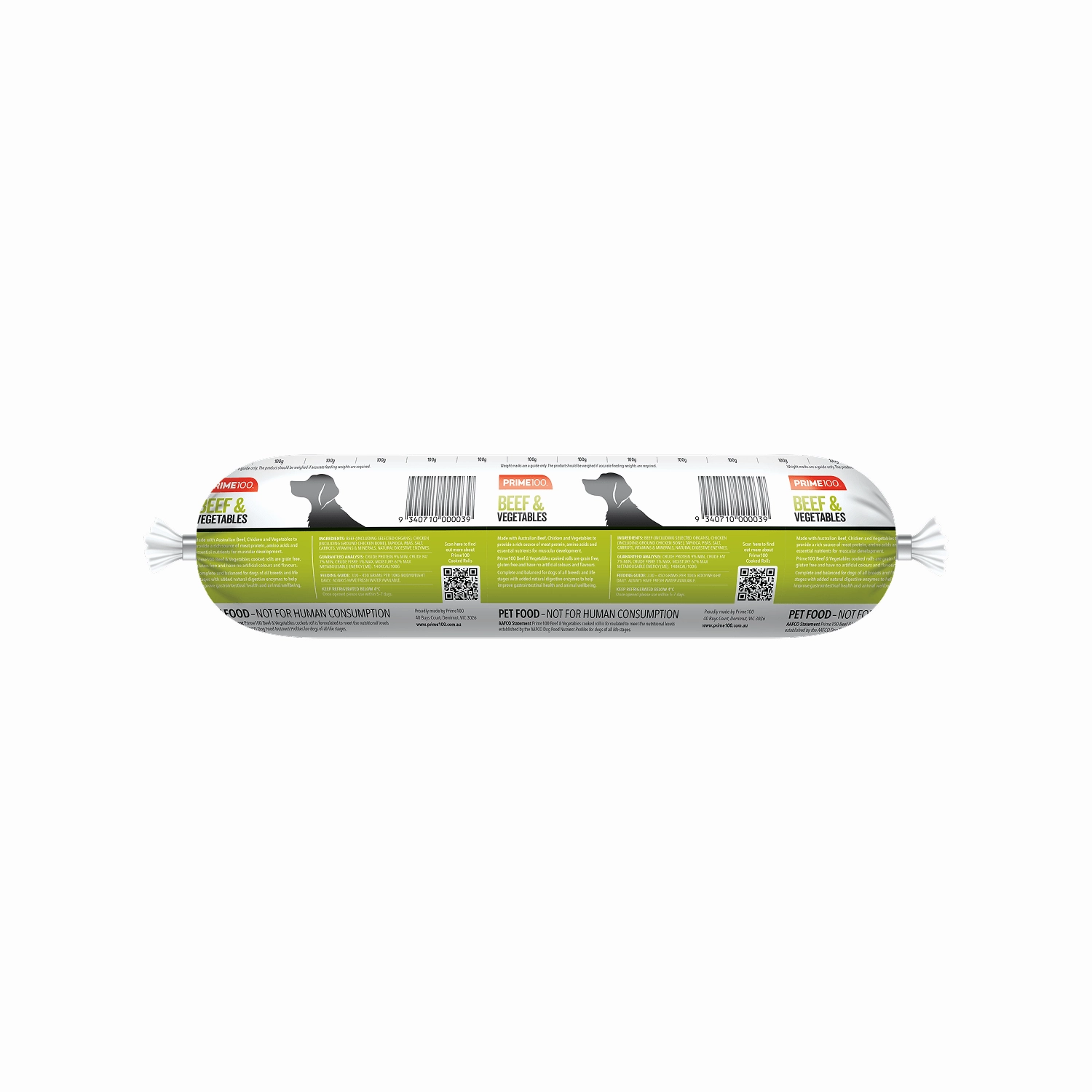 Prime100 Dog Food Roll Beef & Vegetables