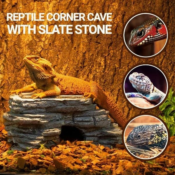 Reptizoo Corner Hide Cave with Slate Stone