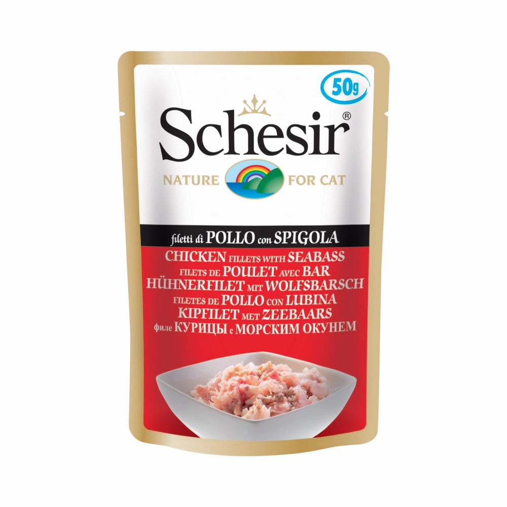Schesir Nature Pouch Chicken Fillets with Seabass for Cats 50g