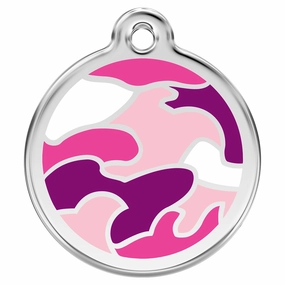 Stainless Steel And Enamel Camo Pink Dog ID Tag