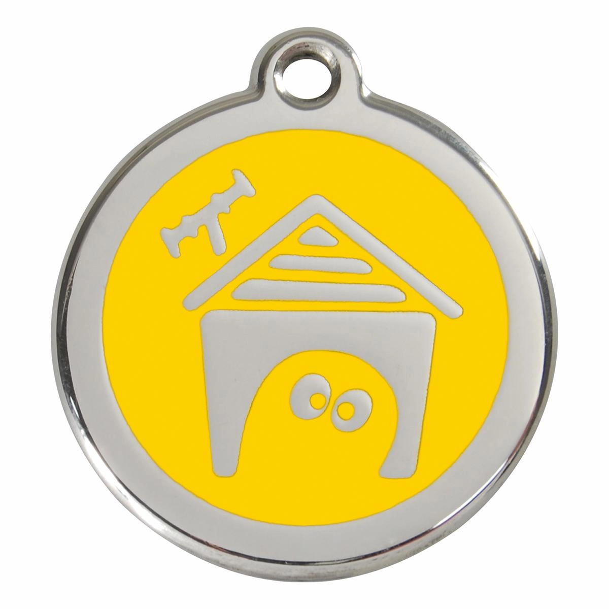 Stainless Steel And Enamel Dog House Yellow Dog ID Tag