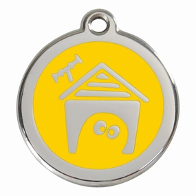 Stainless Steel And Enamel Dog House Yellow Dog ID Tag