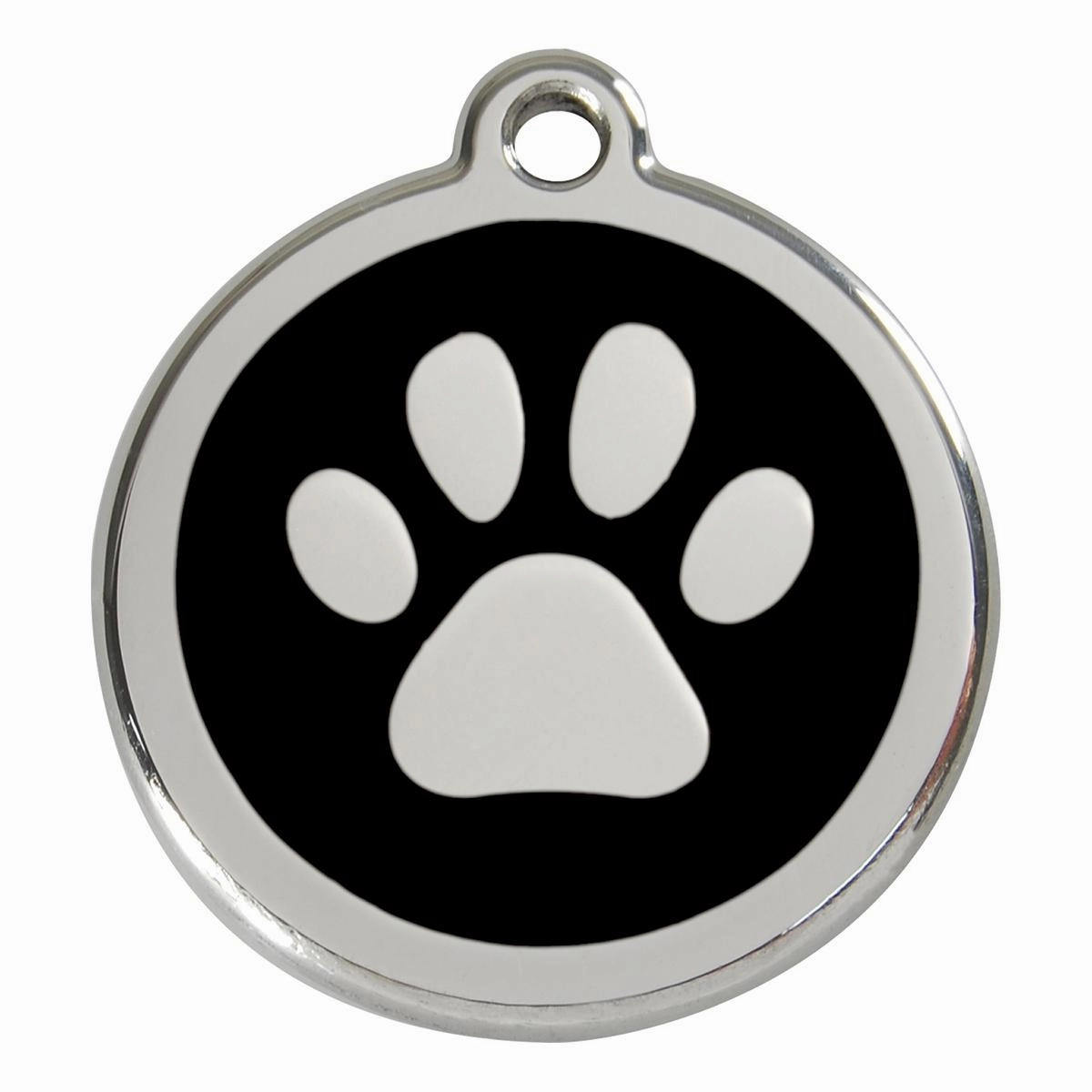 Stainless Steel And Enamel Paw Print Black Dog ID Tag