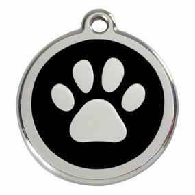 Stainless Steel And Enamel Paw Print Black Dog ID Tag