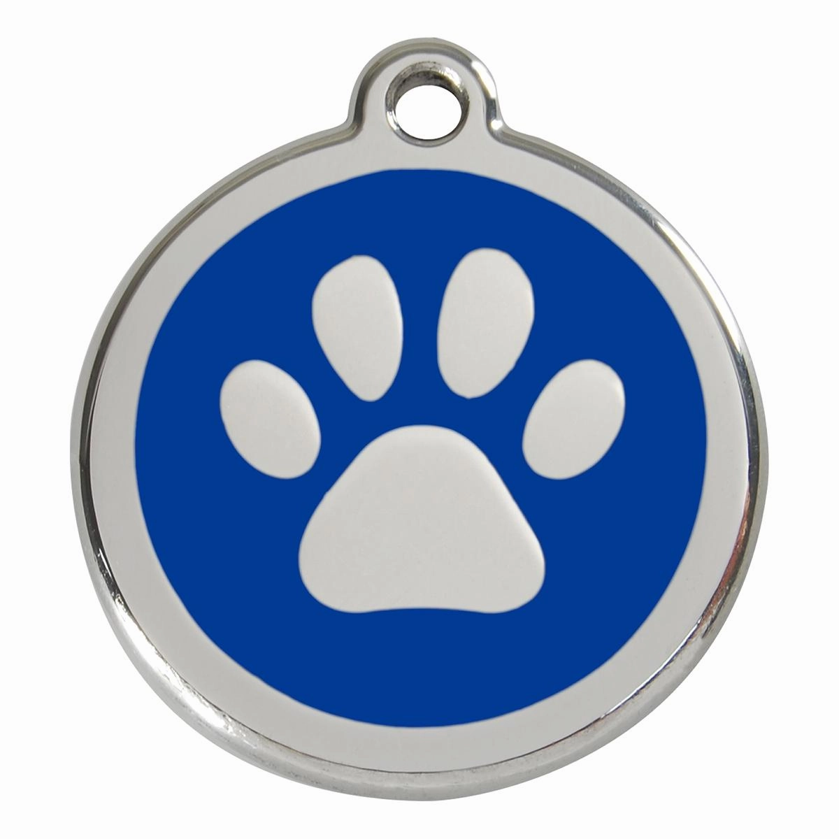 Stainless Steel And Enamel Paw Print Dark Blue Dog ID Tag