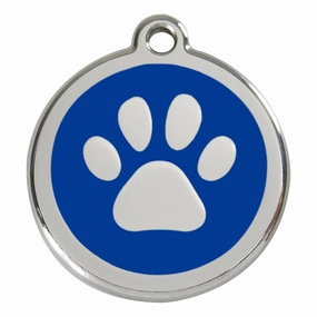 Stainless Steel And Enamel Paw Print Dark Blue Dog ID Tag